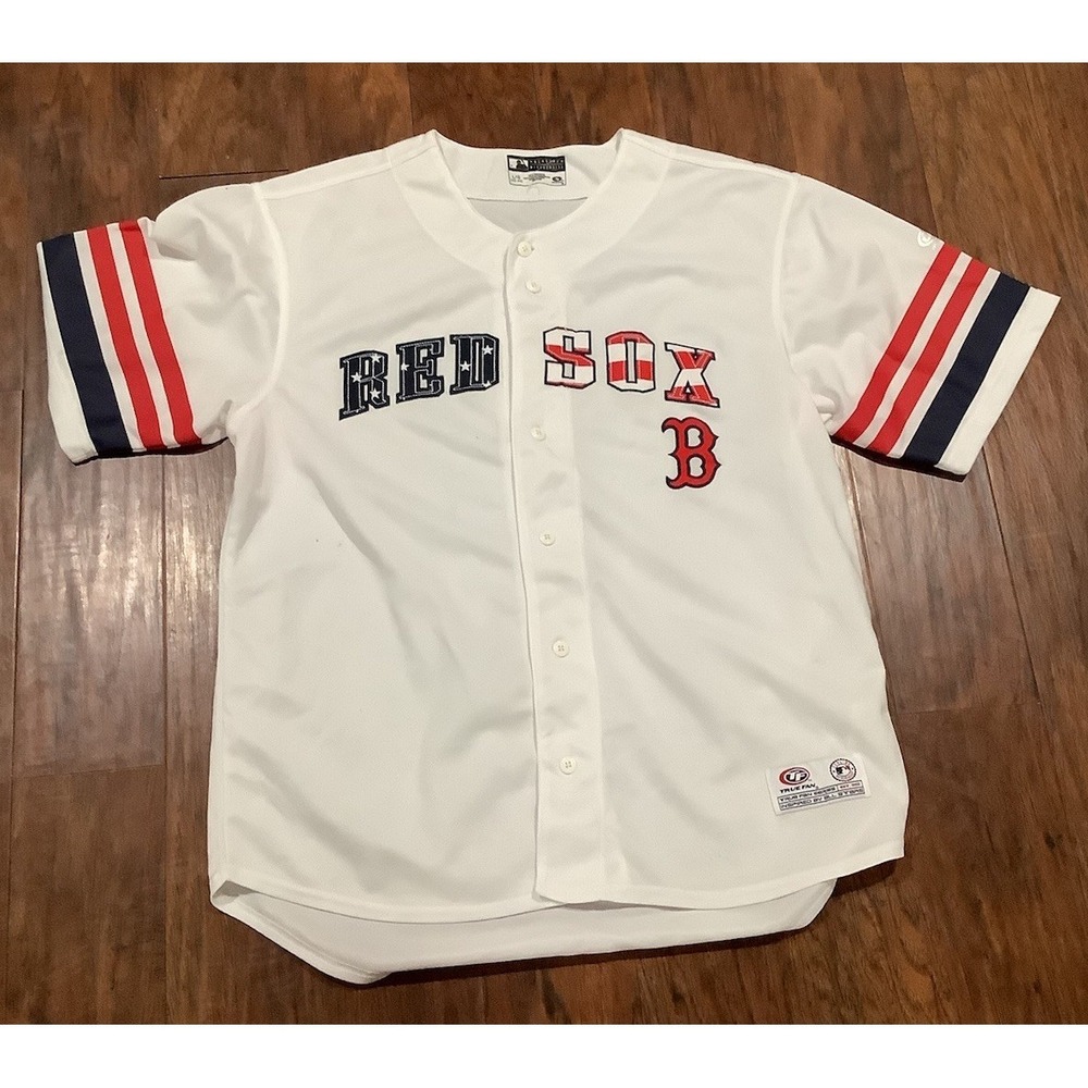 Boston Red Sox True Fan Patriotic Baseball Jersey Men's SZ: L (42-44) White Used